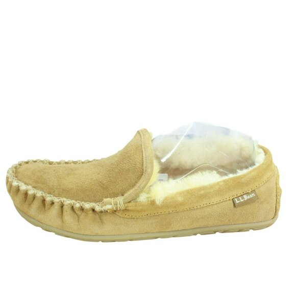LL Bean Brown Suede Wicked Good Shearling Lined Venetian Slippers Size 9 M - Picture 1 of 9
